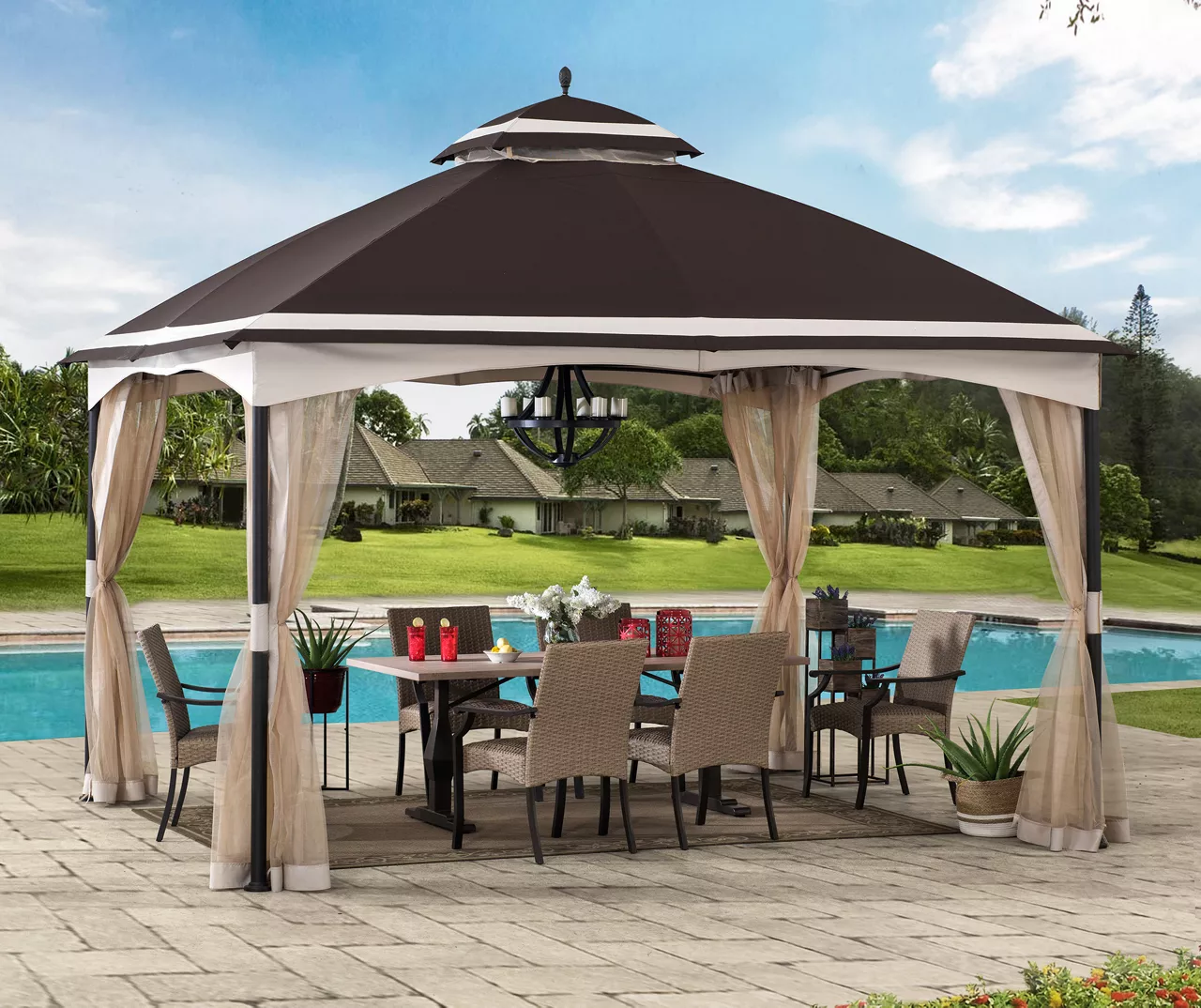 Brown & Tan 2-Tier Gazebo, (10.5' X 13') 4 Brown & Tan 2-Tier Gazebo, (10.5' X 13') - Image 2