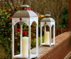 Whitewash Open Frame 2-Piece Candle Lantern Set -Chic Furniture Store 810528357 12