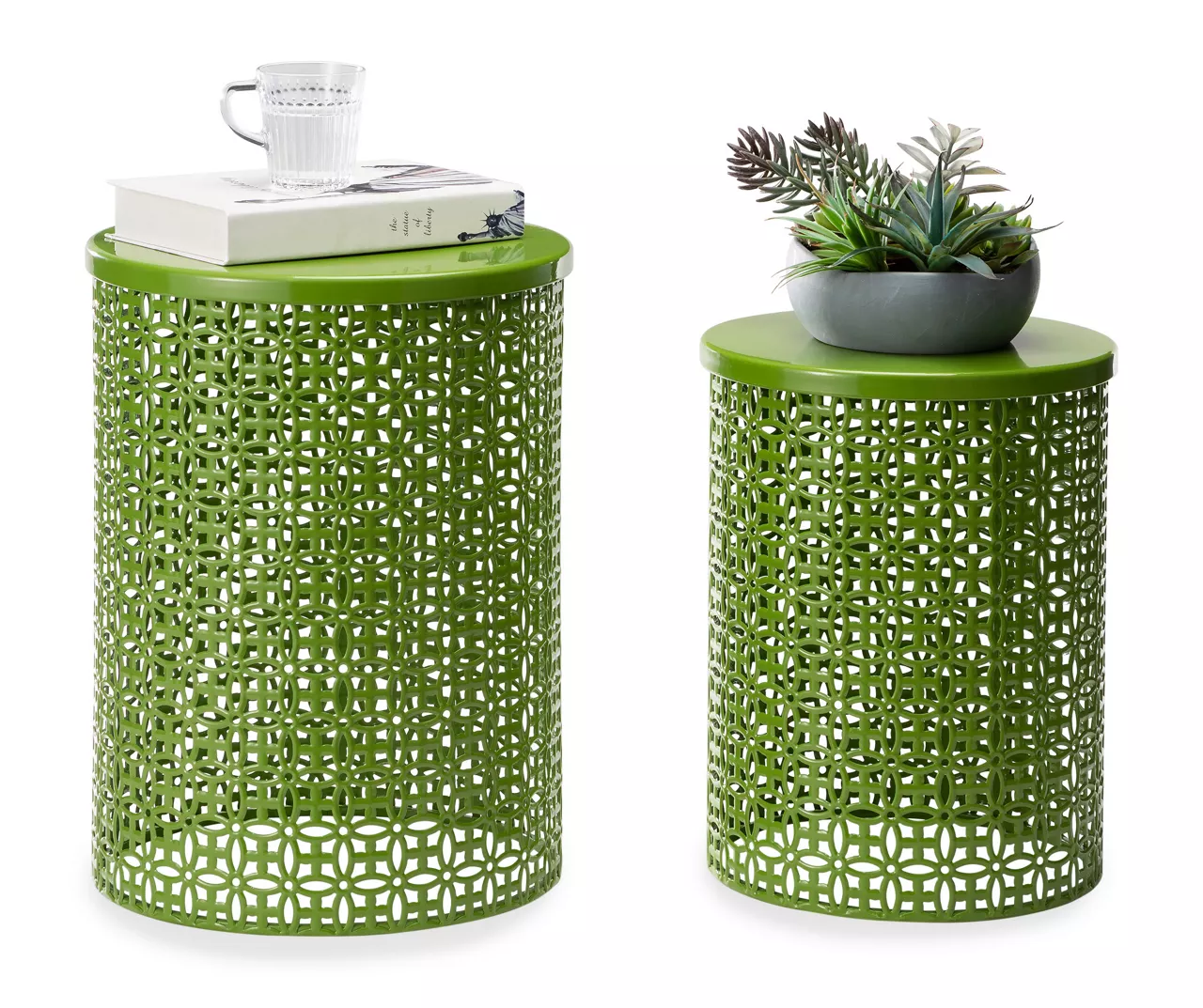 Green 2-Piece Metal Drum Garden Table Set 5 Green 2-Piece Metal Drum Garden Table Set - Image 3