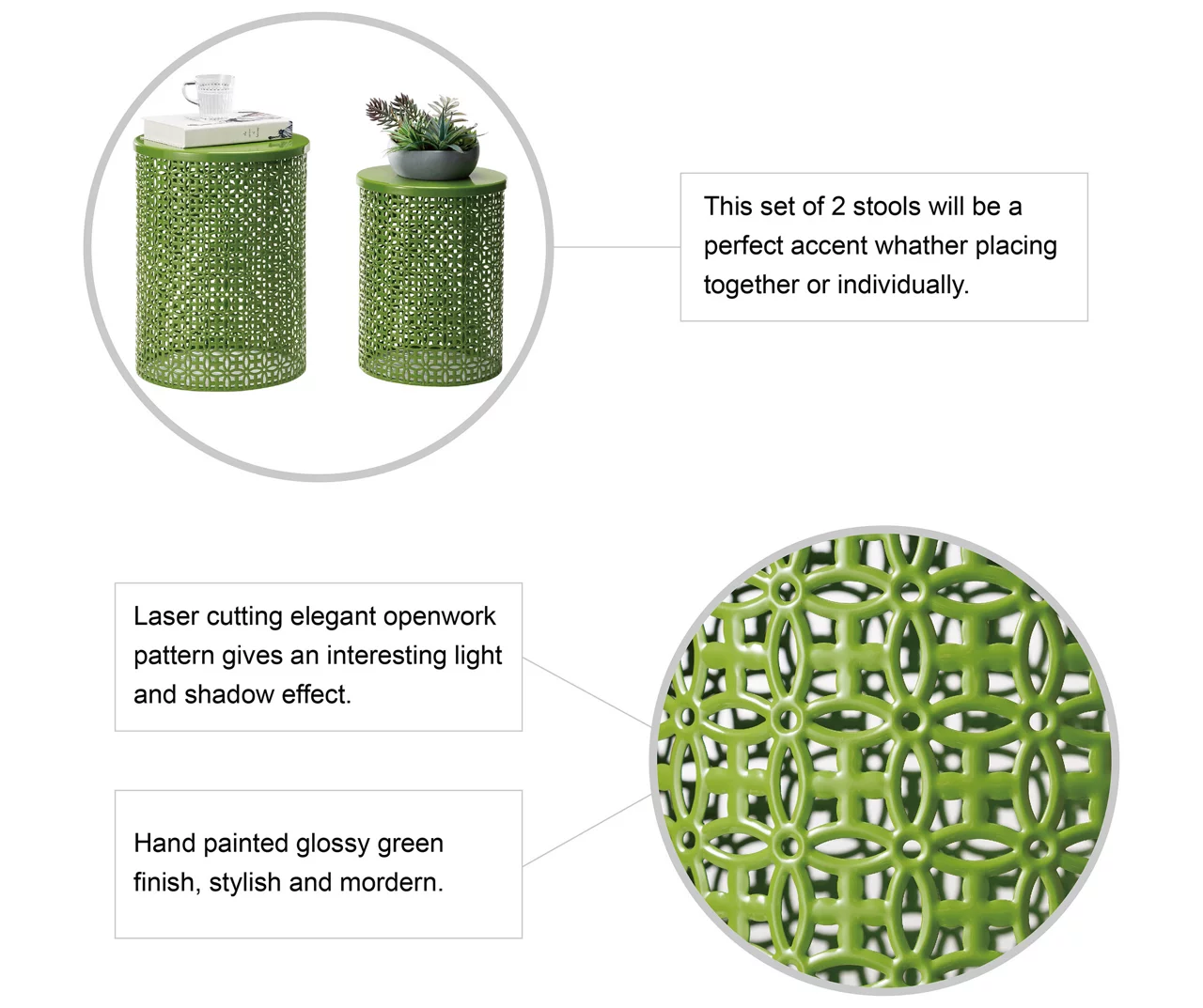 Green 2-Piece Metal Drum Garden Table Set 9 Green 2-Piece Metal Drum Garden Table Set - Image 7