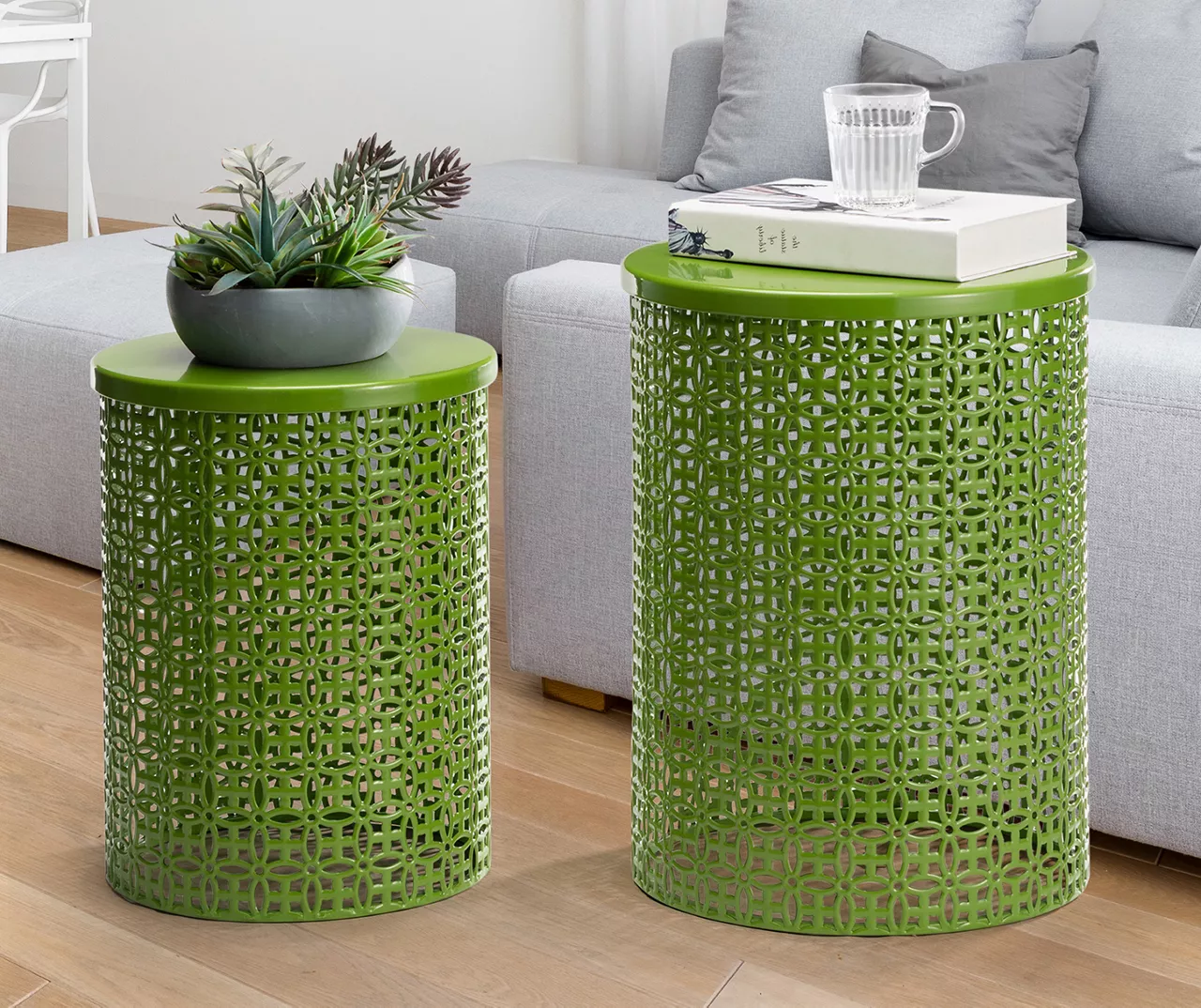 Green 2-Piece Metal Drum Garden Table Set 11 Green 2-Piece Metal Drum Garden Table Set - Image 9