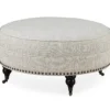 Pebble Gray Striped Upholstered Round Ottoman -Chic Furniture Store 810535758 1