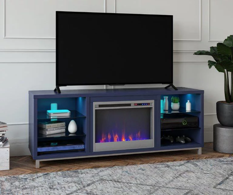 70" Intrepid Navy Deluxe Electric Fireplace Console 5 70" Intrepid Navy Deluxe Electric Fireplace Console - Image 3