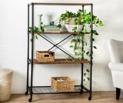 Rustic Black 4-Tier Industrial Rolling Bookshelf -Chic Furniture Store 810539937 3