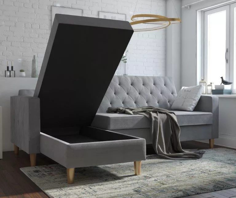 CosmoLiving Liberty Gray Chenille Sectional Storage Futon 5 CosmoLiving Liberty Gray Chenille Sectional Storage Futon - Image 3