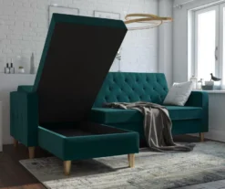 CosmoLiving Liberty Green Velvet Sectional Storage Futon -Chic Furniture Store 810541026 2