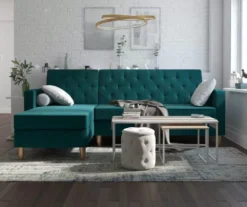 CosmoLiving Liberty Green Velvet Sectional Storage Futon -Chic Furniture Store 810541026 4
