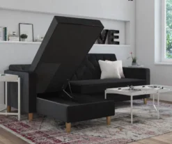 CosmoLiving Liberty Black Velvet Sectional Storage Futon -Chic Furniture Store 810541040 2