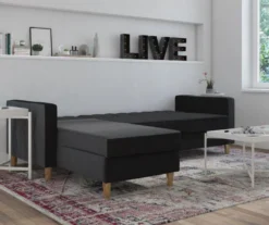 CosmoLiving Liberty Black Velvet Sectional Storage Futon -Chic Furniture Store 810541040 3