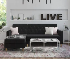 CosmoLiving Liberty Black Velvet Sectional Storage Futon -Chic Furniture Store 810541040 4