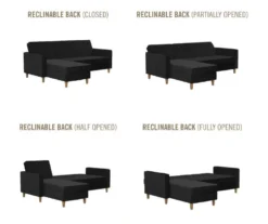 CosmoLiving Liberty Black Velvet Sectional Storage Futon -Chic Furniture Store 810541040 6