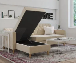 CosmoLiving Liberty Ivory Velvet Sectional Storage Futon -Chic Furniture Store 810541041 2