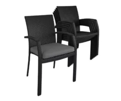 COSCO Lakewood Ranch Black Cushioned Wicker Patio Dining Chairs, 6-Pack -Chic Furniture Store 810541484 3