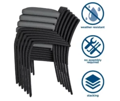 COSCO Lakewood Ranch Black Cushioned Wicker Patio Dining Chairs, 6-Pack -Chic Furniture Store 810541484 5