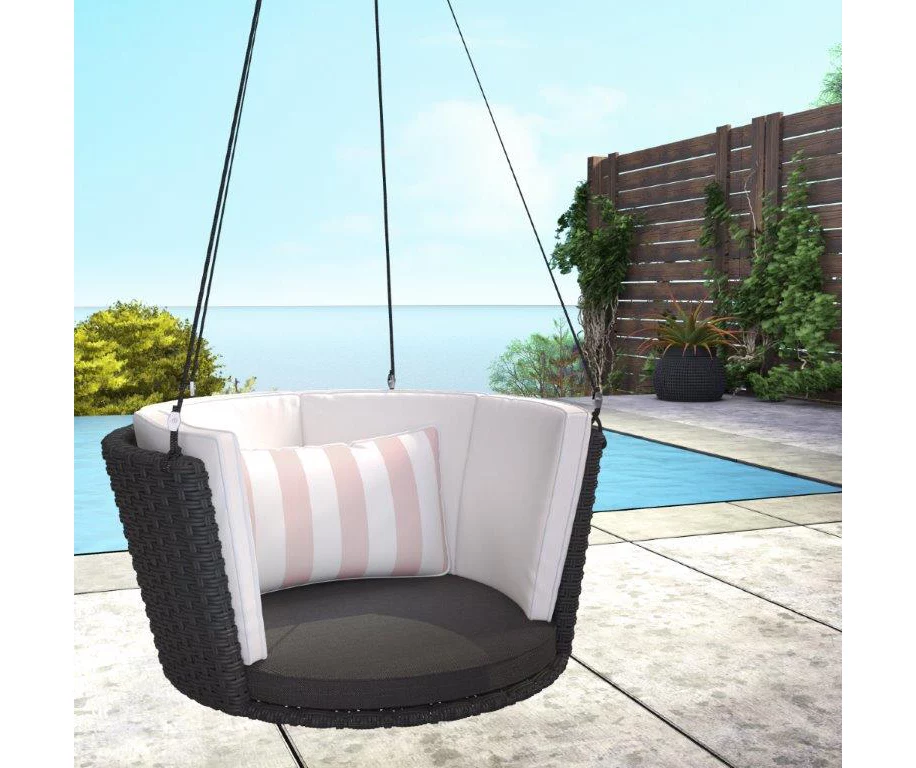 Sally Black Wicker Hanging Patio Swing 3 Sally Black Wicker Hanging Patio Swing