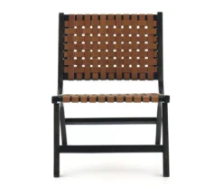 Fayme Camel Armless Leather Woven-Back Lounge Chair -Chic Furniture Store 810542301 2