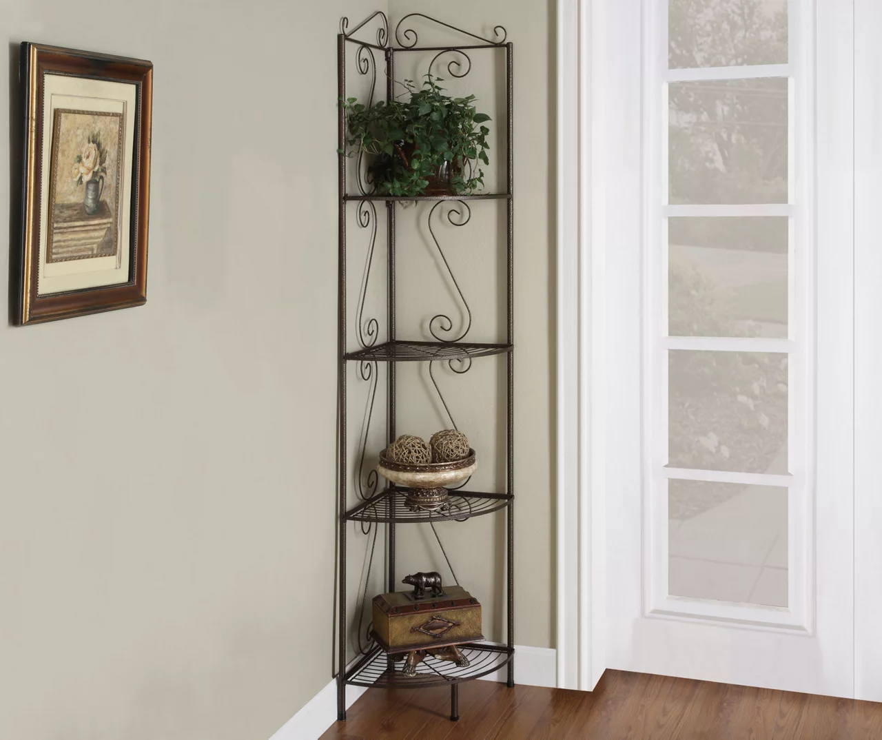 Copper Metal 4-Shelf Etagere Corner Bookcase 4 Copper Metal 4-Shelf Etagere Corner Bookcase - Image 2
