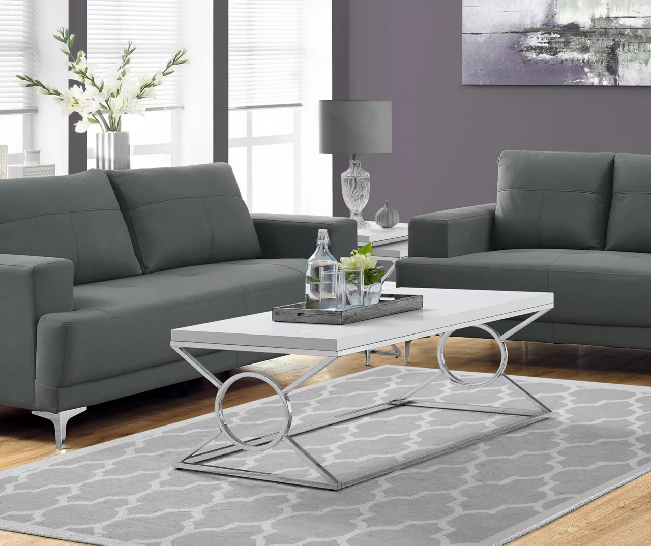 Glossy White & Chrome Metal Coffee Table 5 Glossy White & Chrome Metal Coffee Table - Image 3