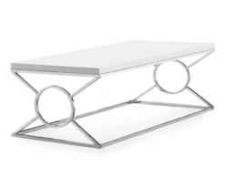 Glossy White & Chrome Metal Coffee Table