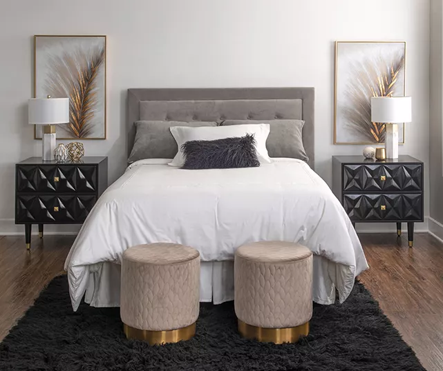 Urban Fresh Black & Gold 2-Drawer Textured Geometric Nightstand 4 Urban Fresh Black & Gold 2-Drawer Textured Geometric Nightstand - Image 2