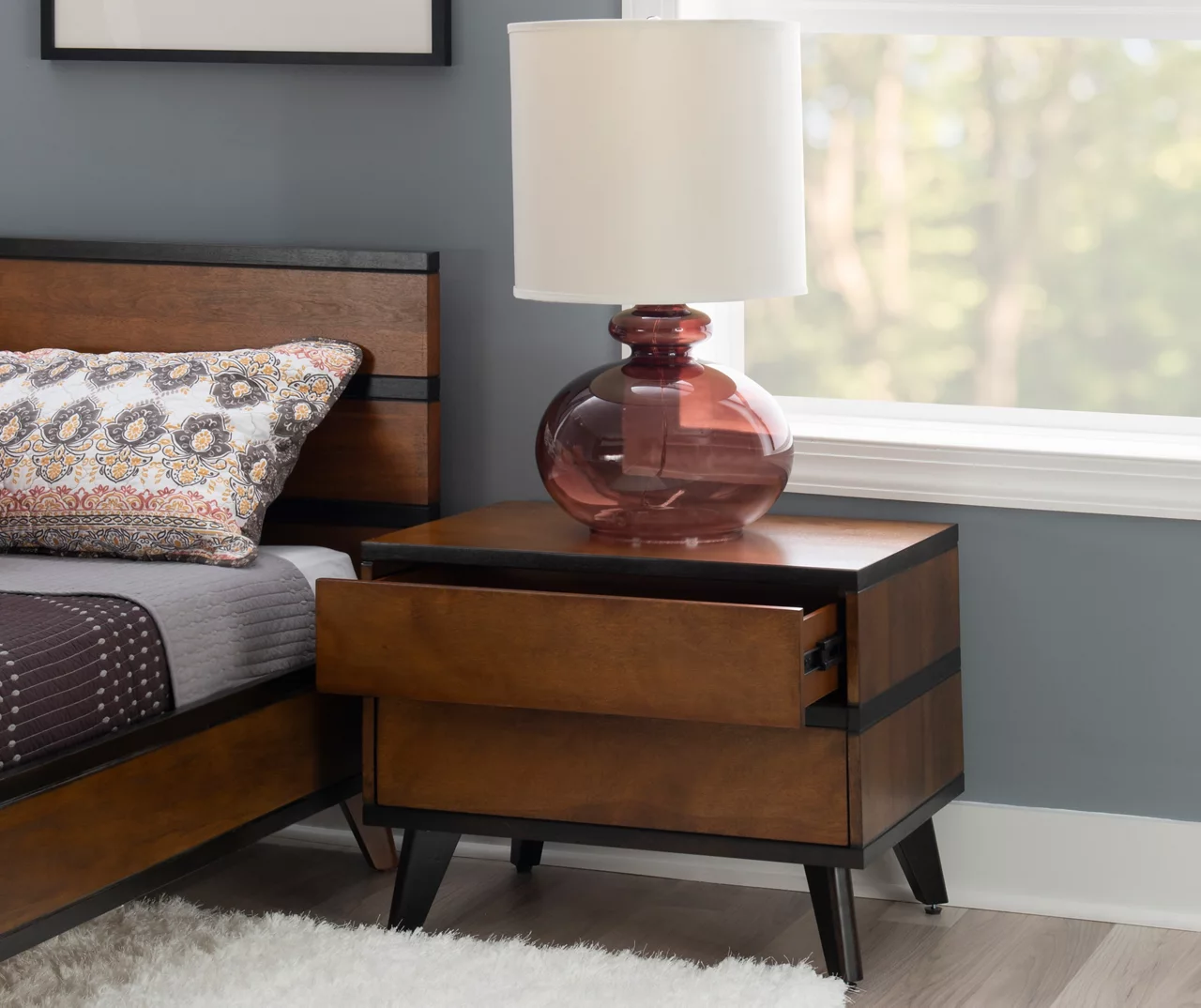 Manhattan Walnut 2-Drawer Mid-Century Wood Nightstand 5 Manhattan Walnut 2-Drawer Mid-Century Wood Nightstand - Image 3