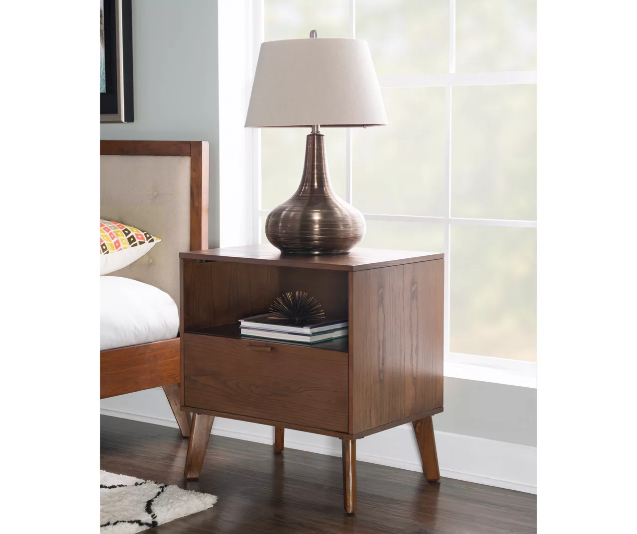 Shay Walnut 1-Drawer Wood Nightstand 4 Shay Walnut 1-Drawer Wood Nightstand - Image 2