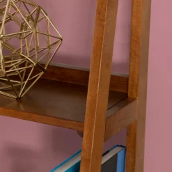 Presley Walnut 5-Shelf Ladder Bookcase -Chic Furniture Store 810543154 5