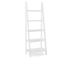 Boston White Wood 5-Shelf Ladder Bookcase