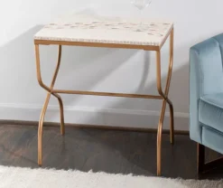 Global Designs Gold Geometric Capiz Mosaic Fish Pattern Accent Table -Chic Furniture Store 810543217 2