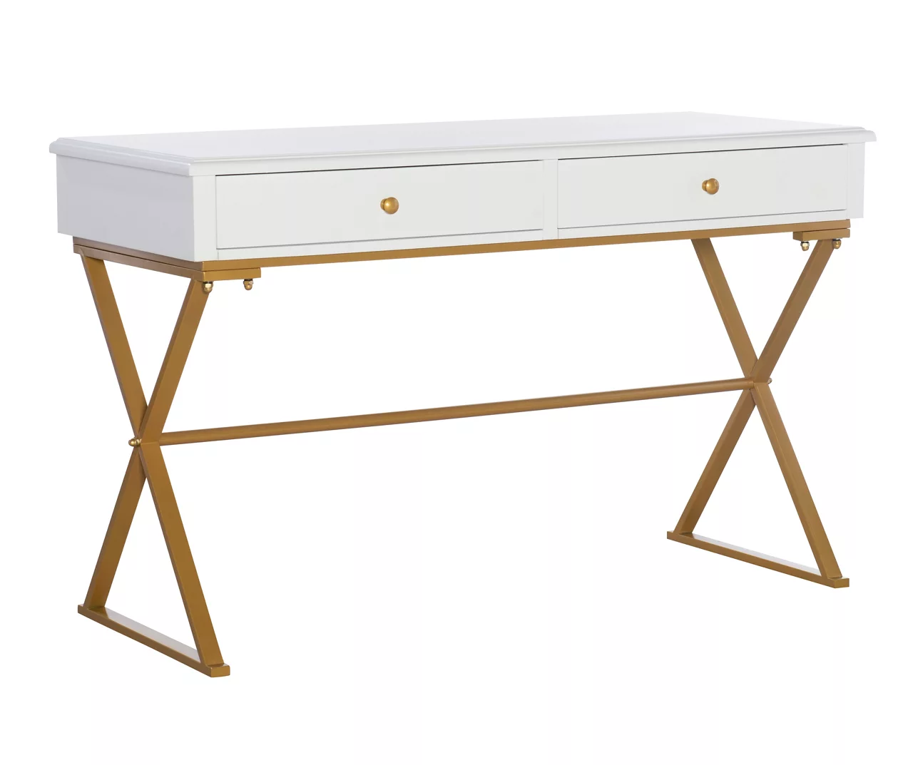 Glam White & Gold 2-Drawer Campaign Desk 8 Glam White & Gold 2-Drawer Campaign Desk - Image 6