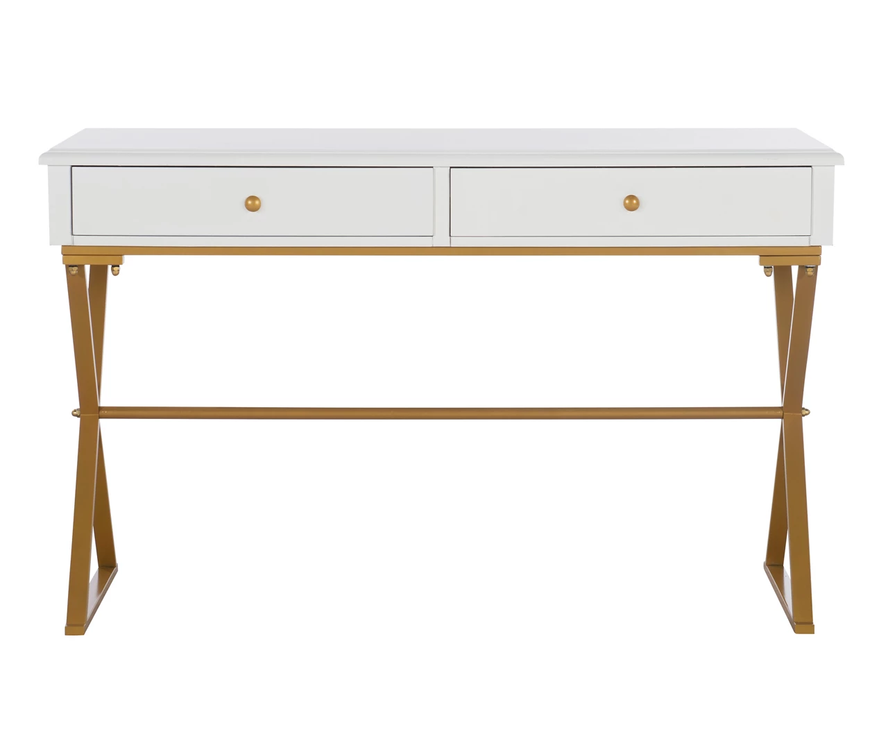Glam White & Gold 2-Drawer Campaign Desk 3 Glam White & Gold 2-Drawer Campaign Desk