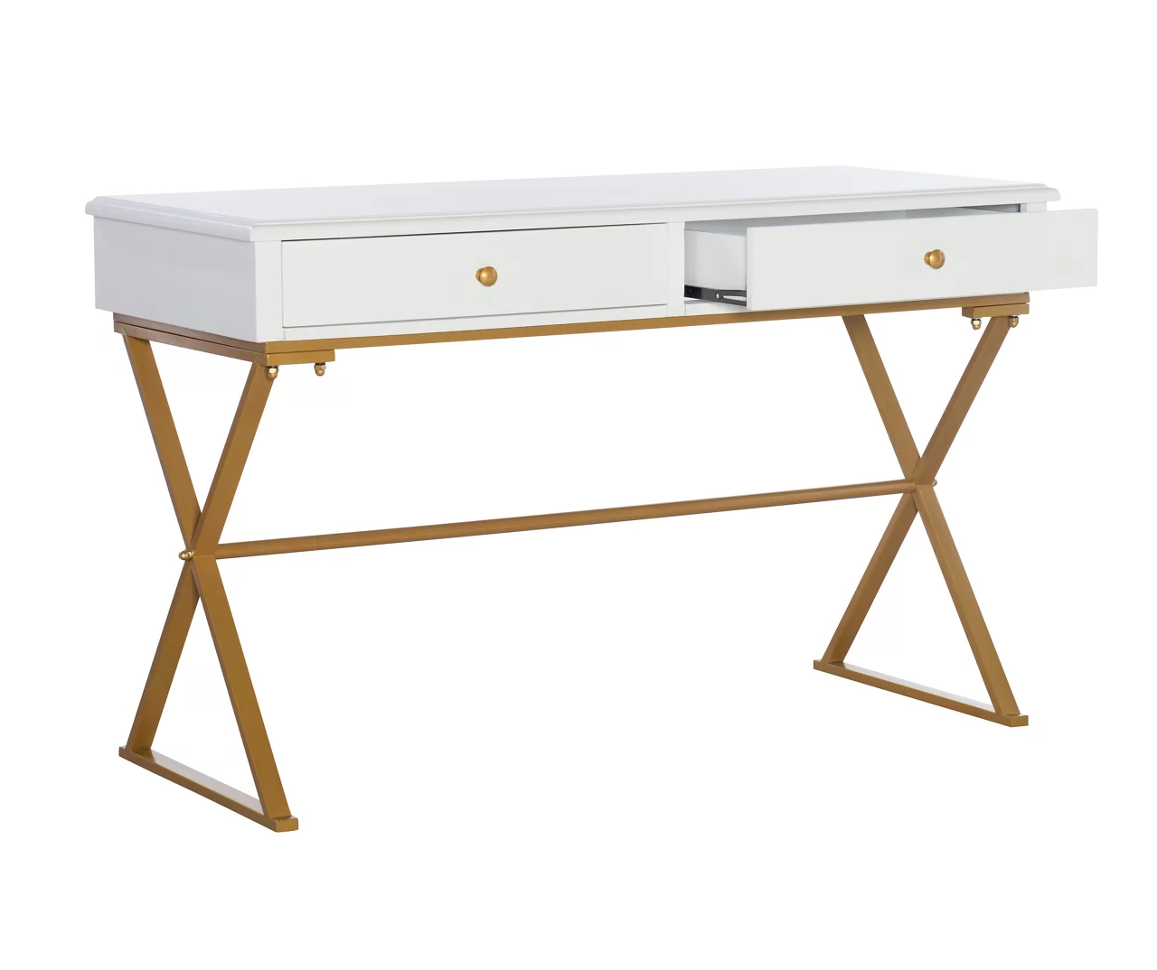 Glam White & Gold 2-Drawer Campaign Desk 9 Glam White & Gold 2-Drawer Campaign Desk - Image 7