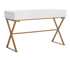 Glam White & Gold 2-Drawer Campaign Desk 21 Glam White & Gold 2-Drawer Campaign Desk -Chic Furniture Store 810543228 A4 4
