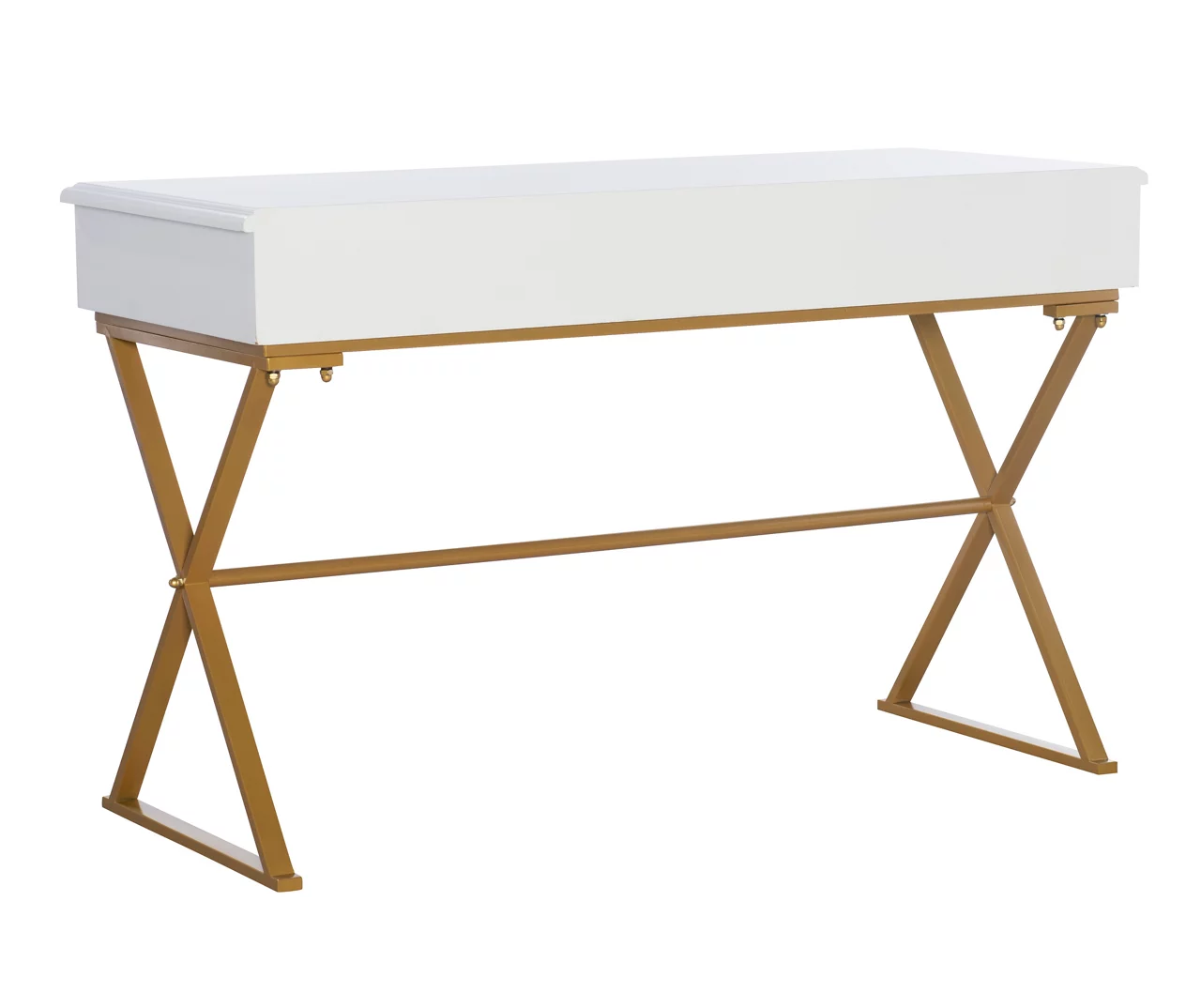 Glam White & Gold 2-Drawer Campaign Desk 10 Glam White & Gold 2-Drawer Campaign Desk - Image 8