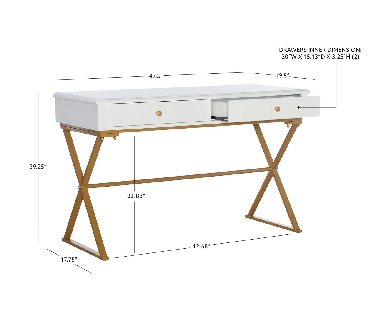 Glam White & Gold 2-Drawer Campaign Desk 14 Glam White & Gold 2-Drawer Campaign Desk - Image 12