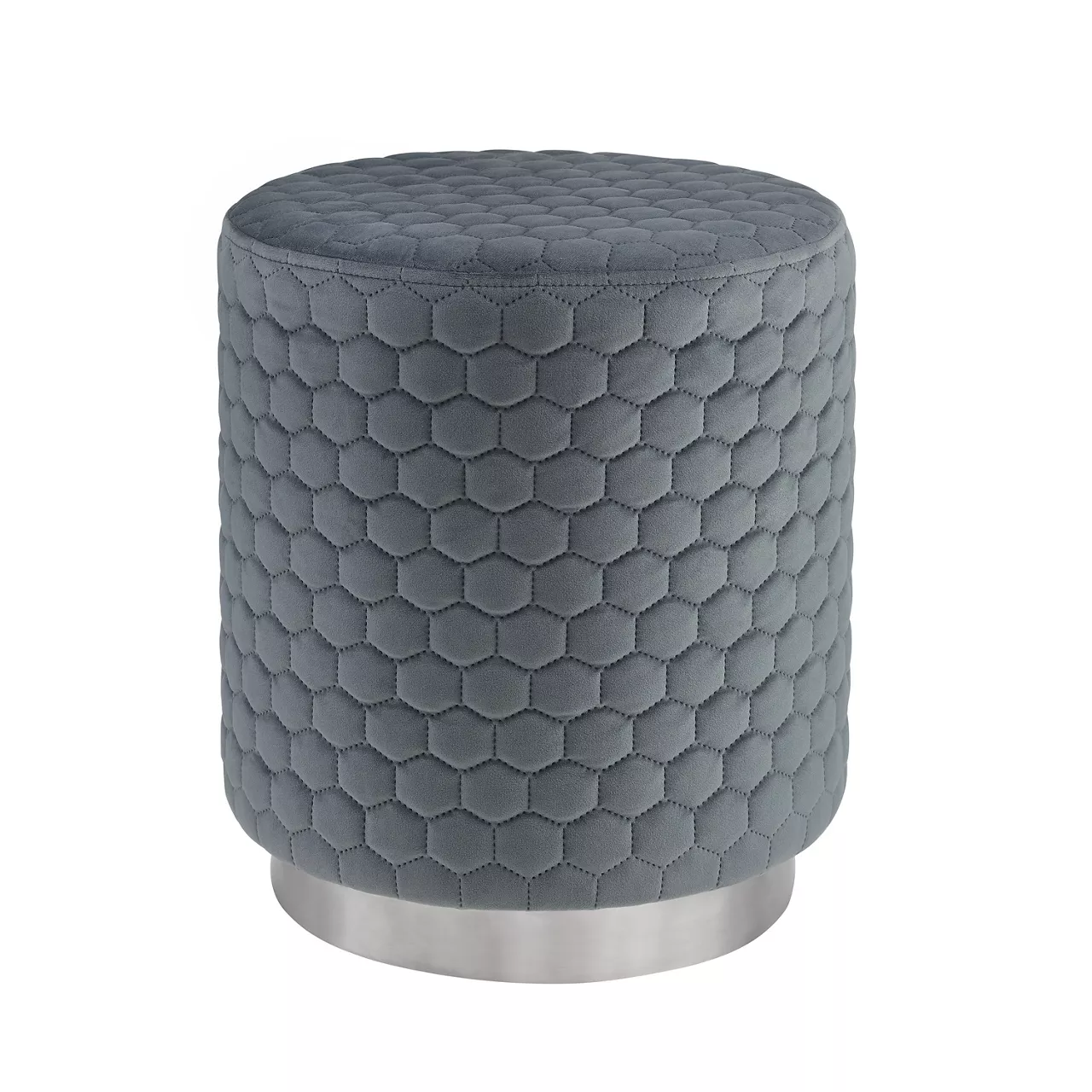 Royal Gray Quilted Ottoman With Silver Base 3 Royal Gray Quilted Ottoman With Silver Base