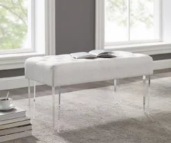 Marie Glitz White Tufted Linen Acrylic Leg Bench -Chic Furniture Store 810543267 2