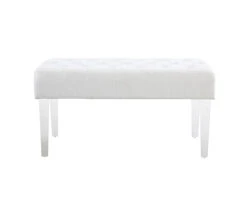 Marie Glitz White Tufted Linen Acrylic Leg Bench -Chic Furniture Store 810543267 3