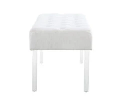 Marie Glitz White Tufted Linen Acrylic Leg Bench -Chic Furniture Store 810543267 4