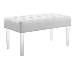 Marie Glitz White Tufted Linen Acrylic Leg Bench -Chic Furniture Store 810543267 A0 1