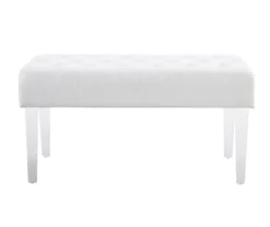 Marie Glitz White Tufted Linen Acrylic Leg Bench -Chic Furniture Store 810543267 A0 2