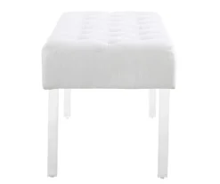 Marie Glitz White Tufted Linen Acrylic Leg Bench -Chic Furniture Store 810543267 A1