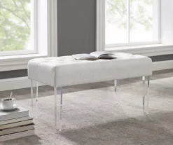 Marie Glitz White Tufted Linen Acrylic Leg Bench