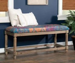Moroccan Tapestry Upholstered Rustic Driftwood Bench -Chic Furniture Store 810543273 2