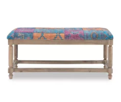 Moroccan Tapestry Upholstered Rustic Driftwood Bench -Chic Furniture Store 810543273 5
