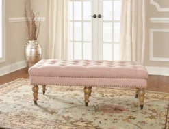 Claire Linen Upholstered Rolling Bench -Chic Furniture Store 810543277 2