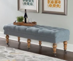 Claire Linen Upholstered Rolling Bench -Chic Furniture Store 810543278 2