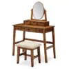 Laura 2-Piece Walnut & Beige 6-Drawer Tilting Mirror Vanity Set -Chic Furniture Store 810543314 1