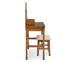 Laura 2-Piece Walnut & Beige 6-Drawer Tilting Mirror Vanity Set -Chic Furniture Store 810543314 4