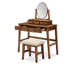 Laura 2-Piece Walnut & Beige 6-Drawer Tilting Mirror Vanity Set -Chic Furniture Store 810543314 5